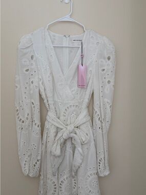 Avec Les Filles White Eyelet Wrap Dress